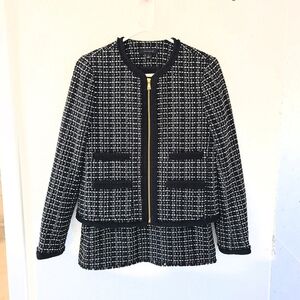 Ann Taylor 2 piece suit Black and White Tweed Jacket and matching skirt